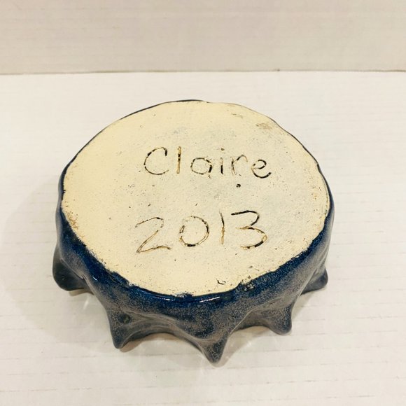 Handmade Pottery Trinket Dish Bowl Blue - Picture 4 of 6